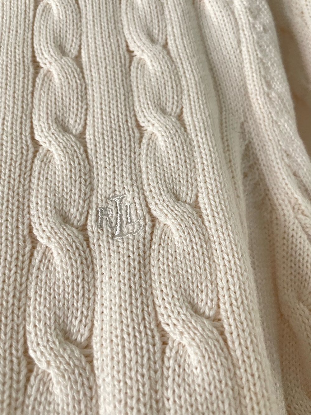 Lauren Ralph Lauren Boat Neck Cable Knit Sweater Gold Button Detail Size L - Picture 9 of 9